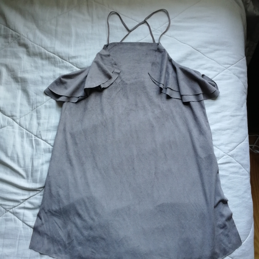 ZARA Olive faux suede thin strap frill tank top S - Picture 2 of 11